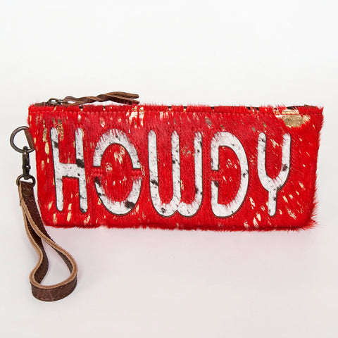 American Darling Western Leather Wristlet Bag with Hair-On Cowhide and Inlay