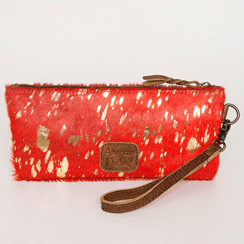 American Darling Western Leather Wristlet Bag with Hair-On Cowhide and Inlay
