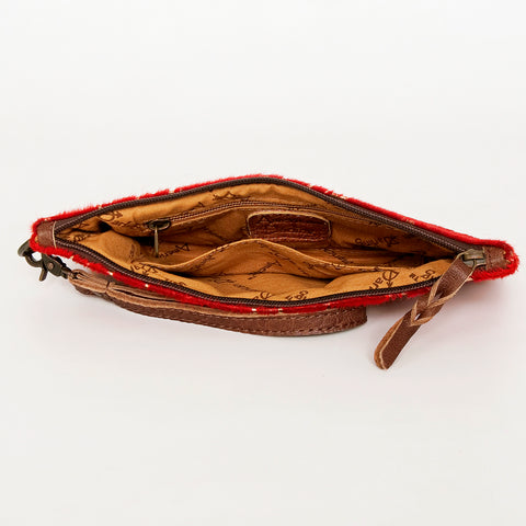 American Darling Western Leather Wristlet Bag with Hair-On Cowhide and Inlay