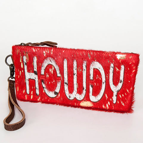 American Darling Western Leather Wristlet Bag with Hair-On Cowhide and Inlay