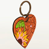 ADKR183 Hand-Tooled Leather Heart Keyring � Western Floral Design with Pink Accents