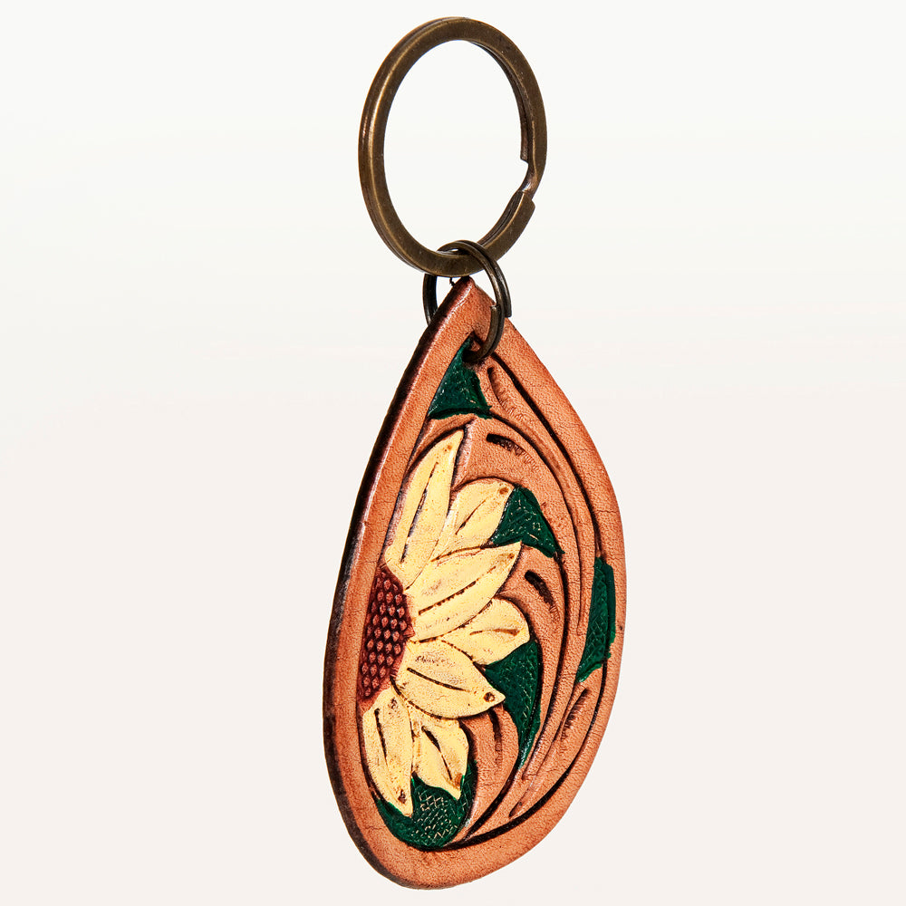 LC-ADKR206 Hand-Tooled Leather Keyring � Teardrop with Western Floral Scrollwork
