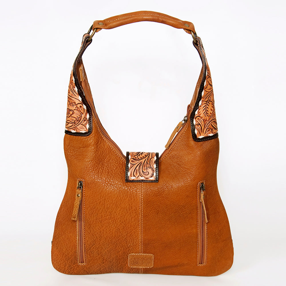 LC-ADBGA237A American Darling Hand-Tooled Leather Hobo Bag Full Grain with Tassel Detail