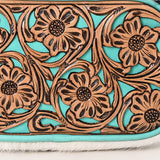 ADBG1528 Turquoise Tooled Leather Crossbody Bag - Floral Cowhide Western Purse