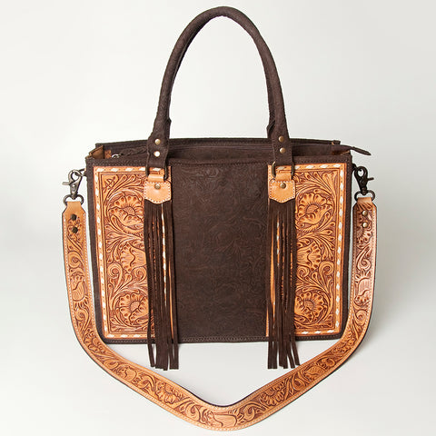 American Darling Western Leather Tote Bag - Hand Tooled Floral Carved Damascus Purse