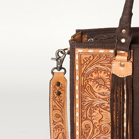 American Darling Western Leather Tote Bag - Hand Tooled Floral Carved Damascus Purse