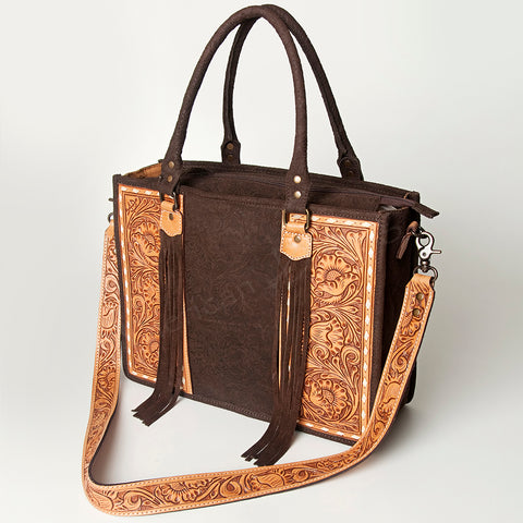 American Darling Western Leather Tote Bag - Hand Tooled Floral Carved Damascus Purse