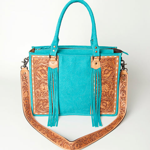 American Darling Western Leather Tote Bag - Hand Tooled Floral Carved Damascus Purse