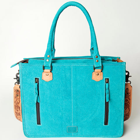 American Darling Western Leather Tote Bag - Hand Tooled Floral Carved Damascus Purse