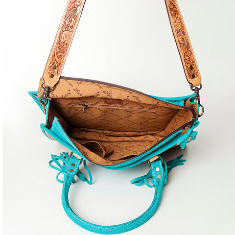 American Darling Western Leather Tote Bag - Hand Tooled Floral Carved Damascus Purse