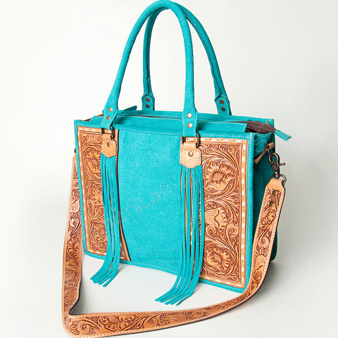 American Darling Western Leather Tote Bag - Hand Tooled Floral Carved Damascus Purse