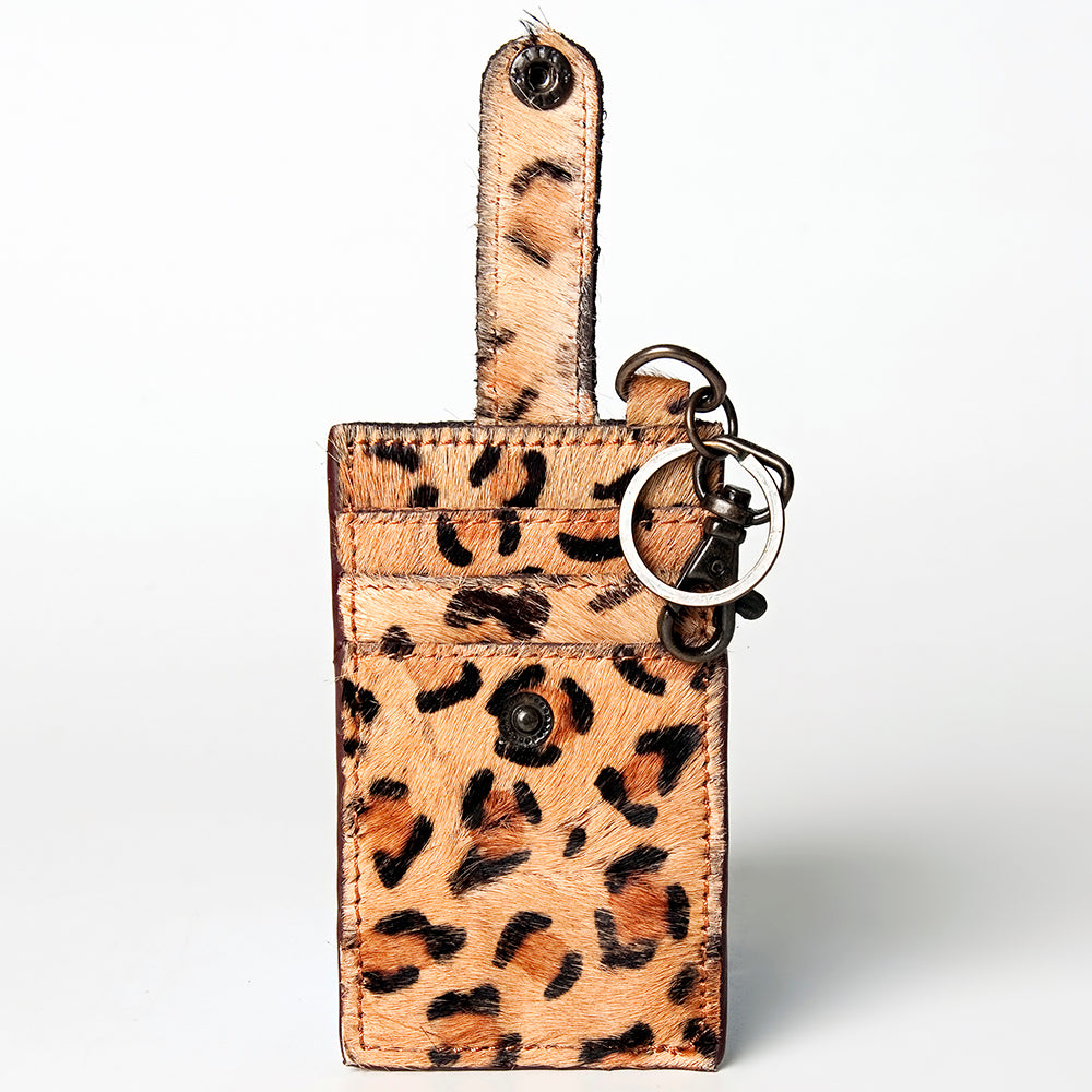 ADCCZ103 Leopard Print Cowhide Leather Keychain Cardholder Wallet - Snap & Clip