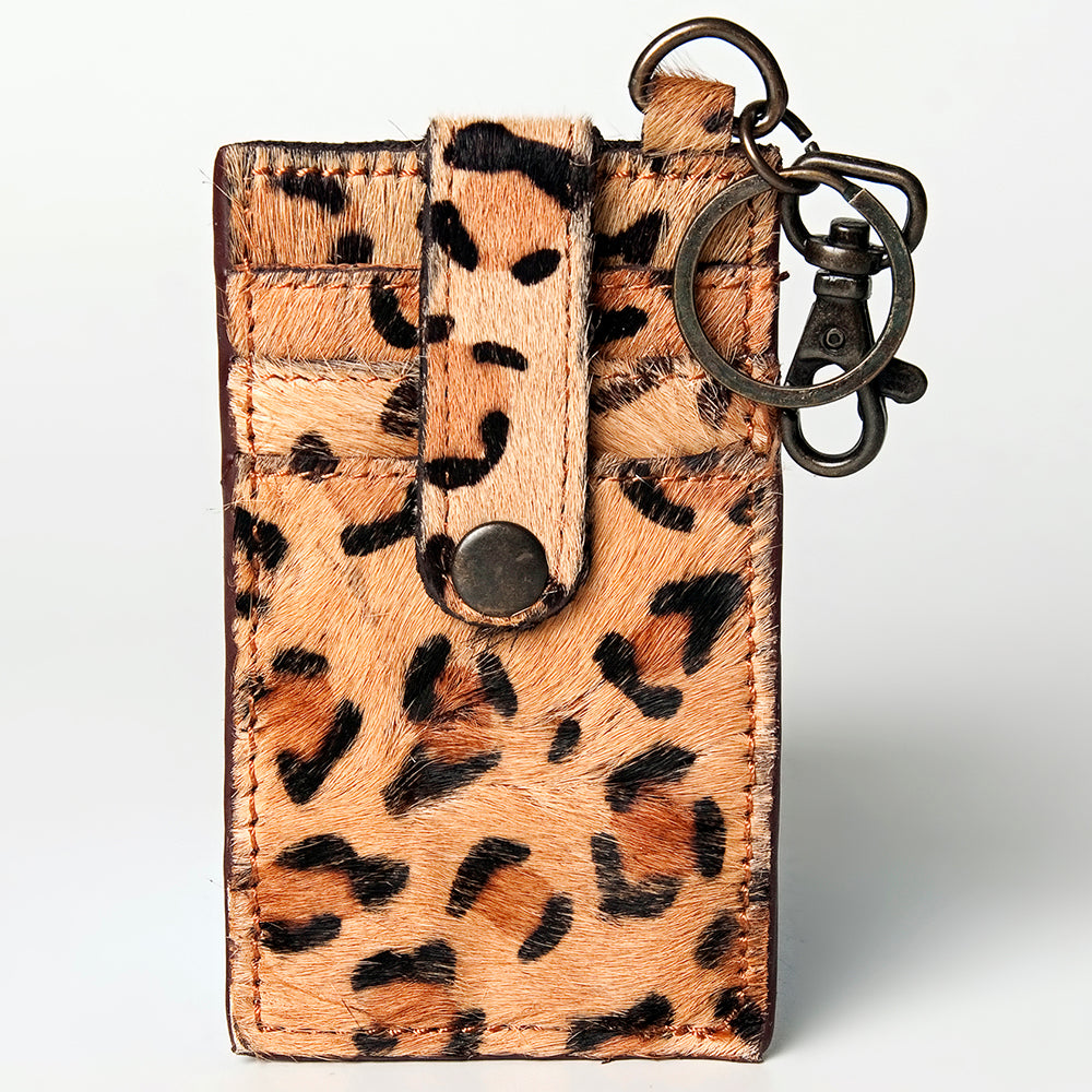 ADCCZ103 Leopard Print Cowhide Leather Keychain Cardholder Wallet - Snap & Clip