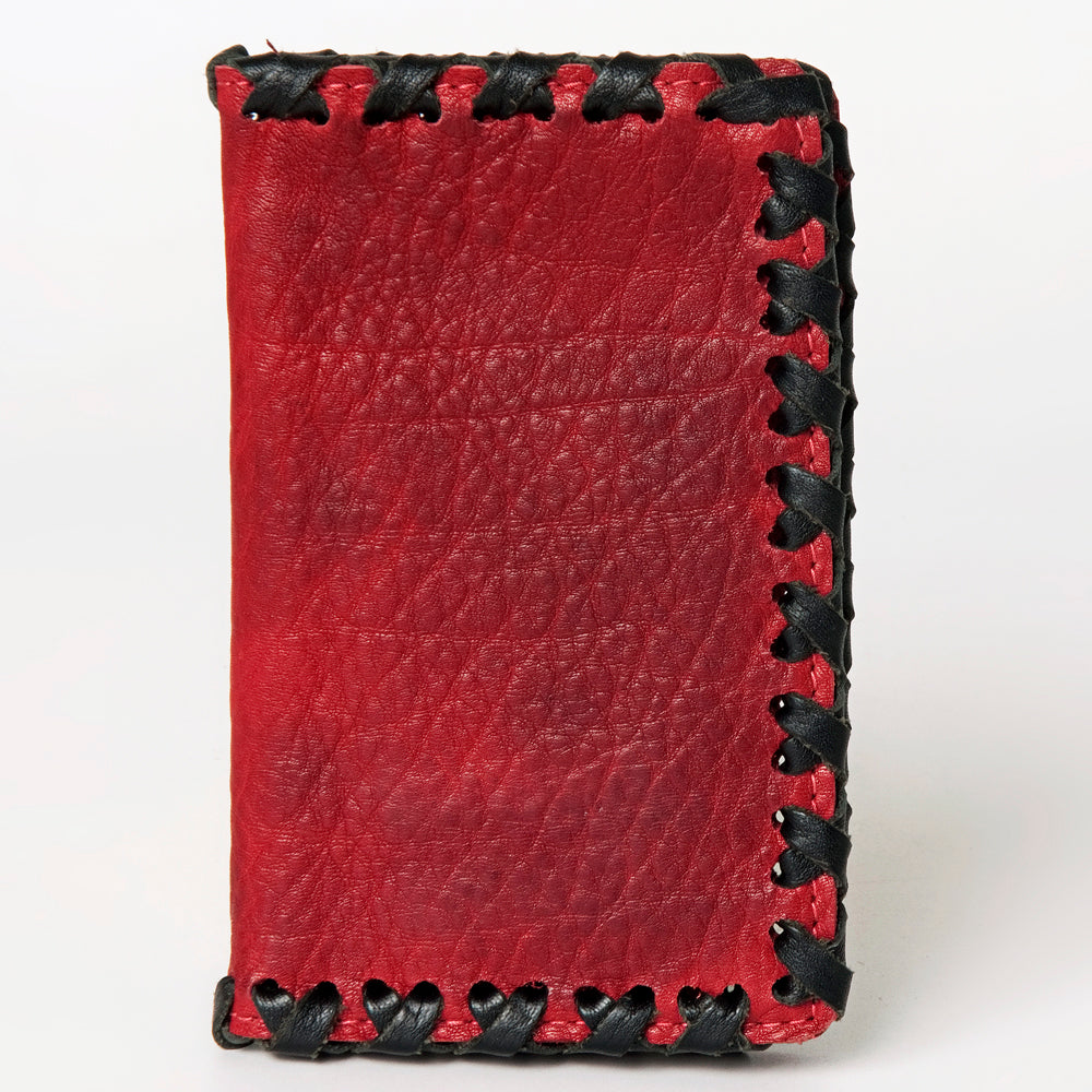 LC-ADBGM246D Red & Black Leather Bifold Wallet - Vertical Western Whipstitch Card Holder