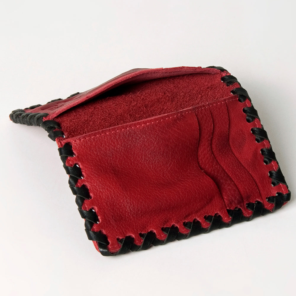 LC-ADBGM246D Red & Black Leather Bifold Wallet - Vertical Western Whipstitch Card Holder