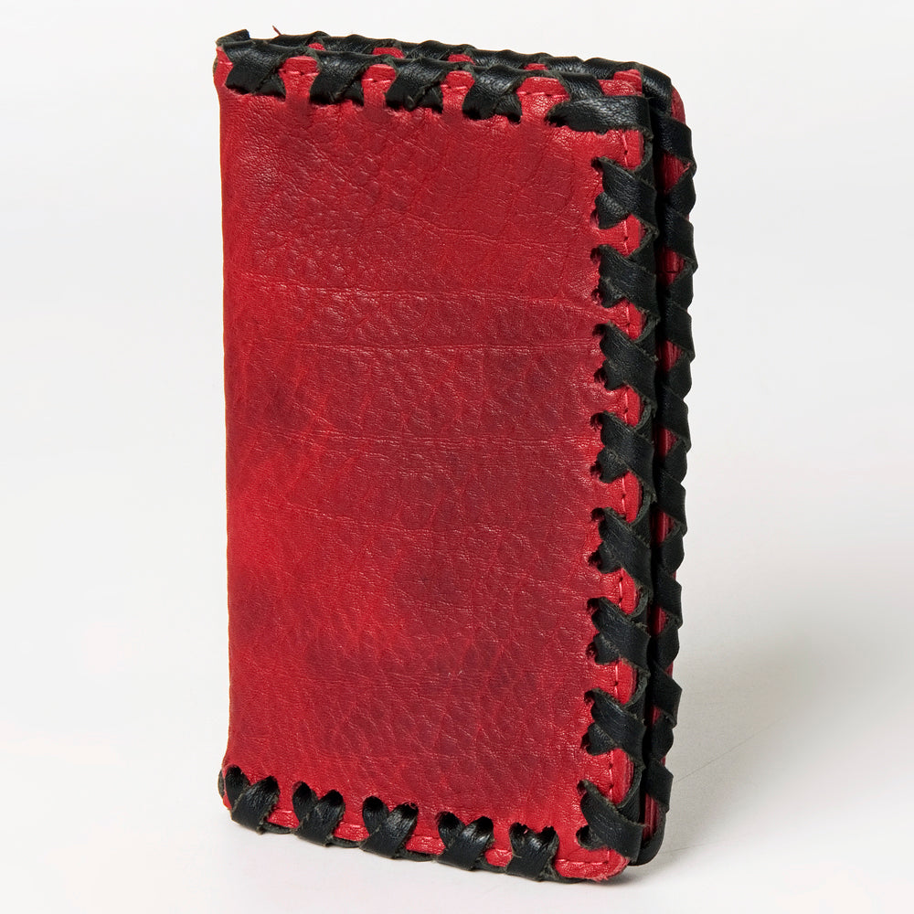 LC-ADBGM246D Red & Black Leather Bifold Wallet - Vertical Western Whipstitch Card Holder