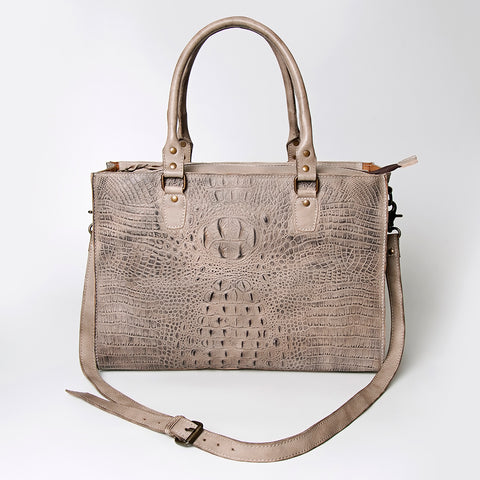 American Darling Western Leather Cross body Bag - Crocodile Embossed Braided Handbag