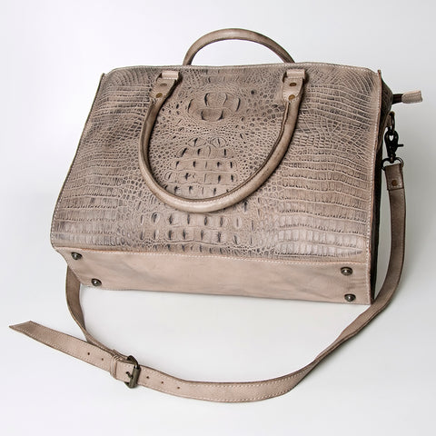 American Darling Western Leather Cross body Bag - Crocodile Embossed Braided Handbag