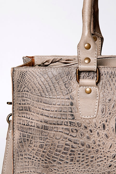 American Darling Western Leather Cross body Bag - Crocodile Embossed Braided Handbag