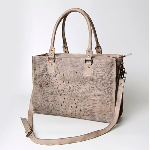 LC-ADBG235 Genuine Crocodile Leather Tote Bag with Hand-Stitched Details & Adjustable Strap