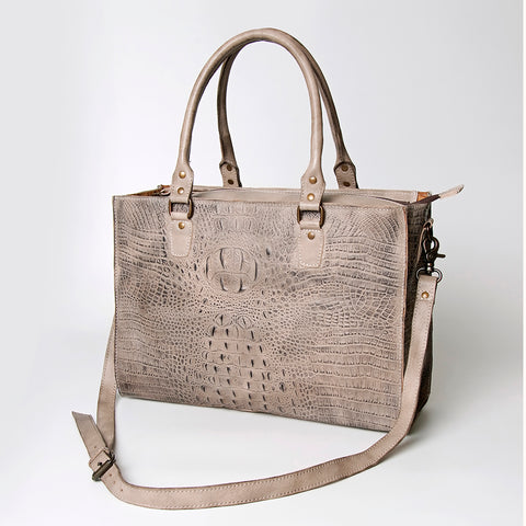 American Darling Western Leather Cross body Bag - Crocodile Embossed Braided Handbag
