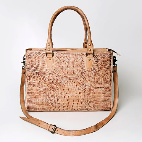 American Darling Western Leather Cross body Bag - Crocodile Embossed Braided Handbag