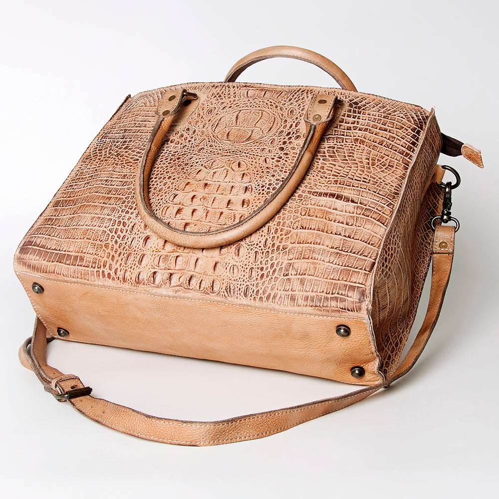 ADBG235 Genuine Crocodile Leather Tote Bag with Hand-Stitched Details & Adjustable Strap