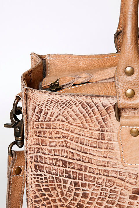 American Darling Western Leather Cross body Bag - Crocodile Embossed Braided Handbag