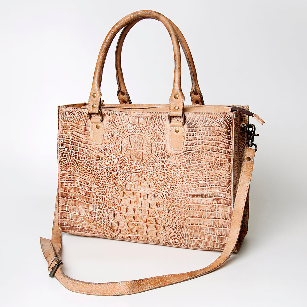 ADBG235 Genuine Crocodile Leather Tote Bag with Hand-Stitched Details & Adjustable Strap