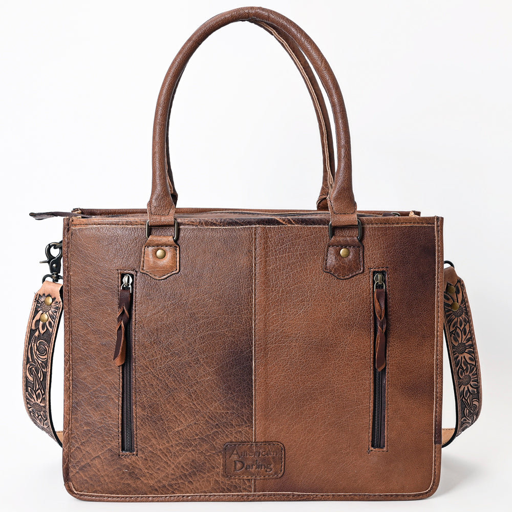 ADBG230 Western Leather Tote Bag with Saddle Blanket, Floral Design & Leather Fringes