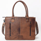 ADBG230 Western Leather Tote Bag with Saddle Blanket, Floral Design & Leather Fringes