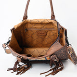 ADBG230 Western Leather Tote Bag with Saddle Blanket, Floral Design & Leather Fringes