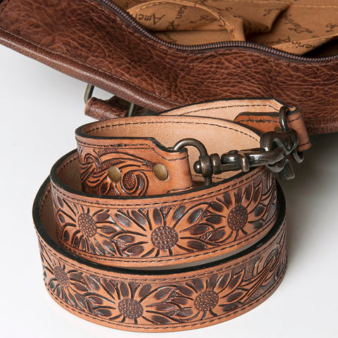 American Darling Western Leather Tote Bag - Hand Tooled Floral & Woven Saddle Blanket