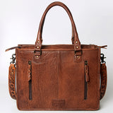 ADBG230 Western Leather Tote Bag with Saddle Blanket, Floral Design & Leather Fringes