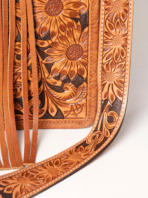 American Darling Western Leather Tote Bag - Hand Tooled Floral & Woven Saddle Blanket