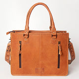 ADBG230 Western Leather Tote Bag with Saddle Blanket, Floral Design & Leather Fringes