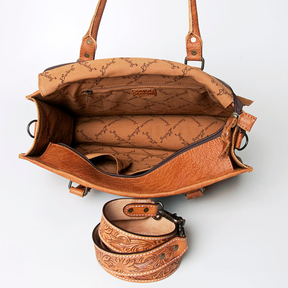 ADBG230 Hand Tooled Leather Tote Bag with Southwestern Saddle Blanket Accent & Floral Detailing