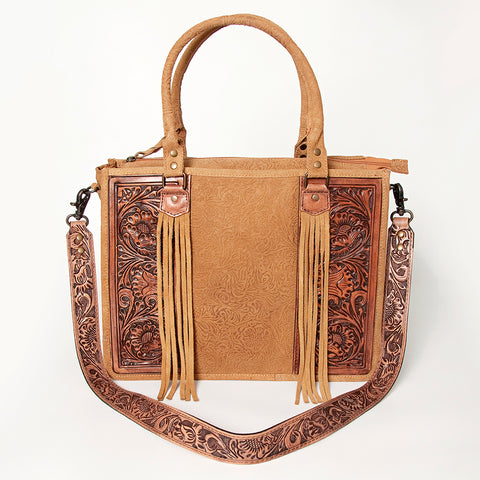 American Darling Western Leather Tote Bag - Hand Tooled Floral Carved Damascus Purse