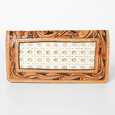 Western Hand Tooled Genuine Leather Floral Crossbody Wallet Clutch
