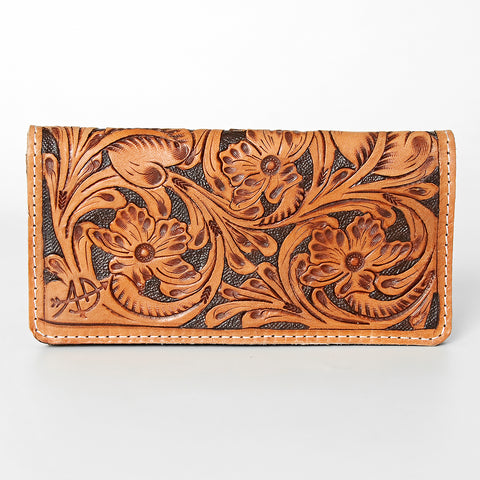 Western Hand Tooled Genuine Leather Floral Crossbody Wallet Clutch