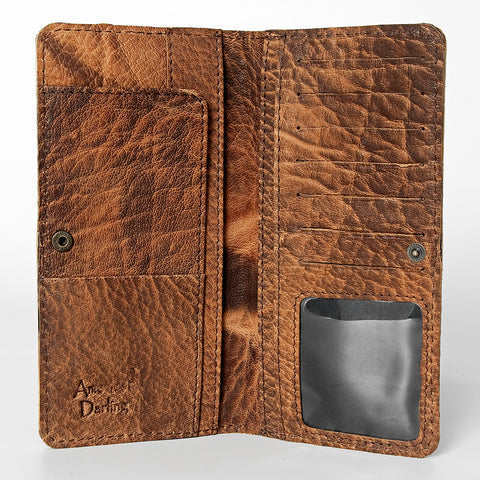 Western Hand Tooled Genuine Leather Floral Crossbody Wallet Clutch