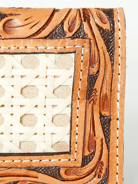 Western Hand Tooled Genuine Leather Floral Crossbody Wallet Clutch