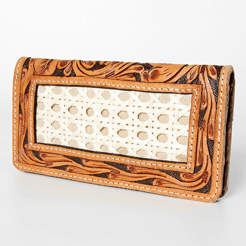 Western Hand Tooled Genuine Leather Floral Crossbody Wallet Clutch