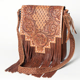 LC-ADBGZ595A Hand-Tooled Leather Fringe Sling Bag - Western Crossbody with Basketweave Strap