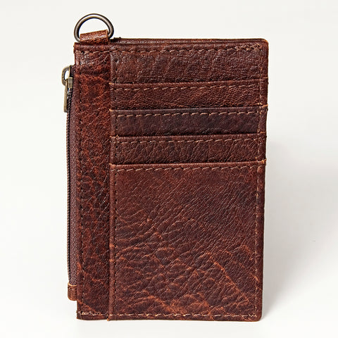 American Darling Genuine Leather Slim Card Holder Wallet with Zipper Pocket