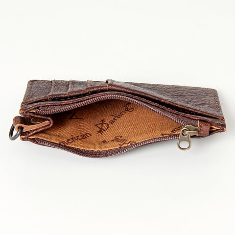 American Darling Genuine Leather Slim Card Holder Wallet with Zipper Pocket