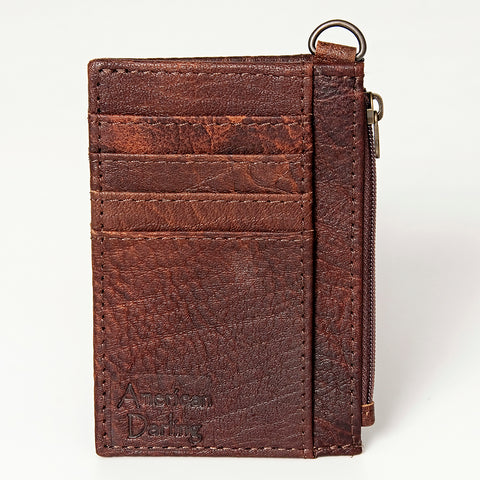 American Darling Genuine Leather Slim Card Holder Wallet with Zipper Pocket