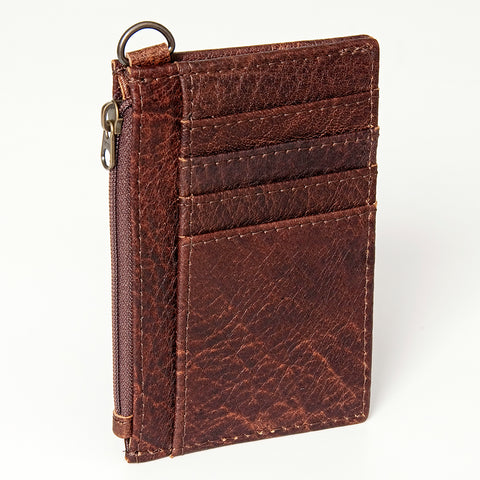 American Darling Genuine Leather Slim Card Holder Wallet with Zipper Pocket