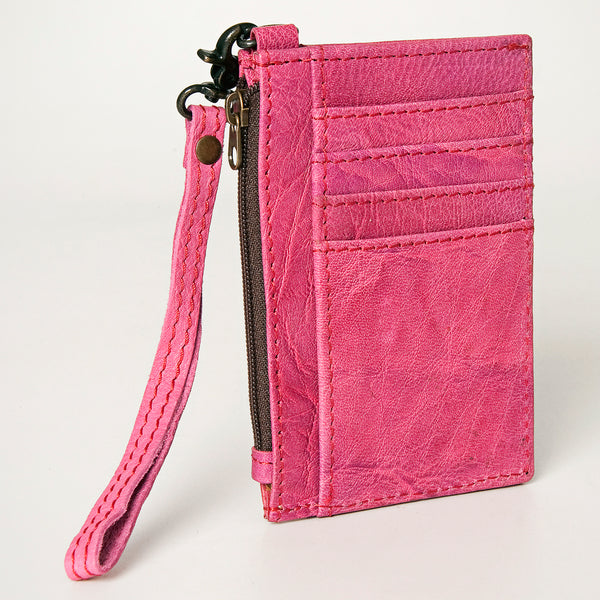 ADBG814E Pink Genuine Leather Slim Wristlet Wallet with Zipper Pocket