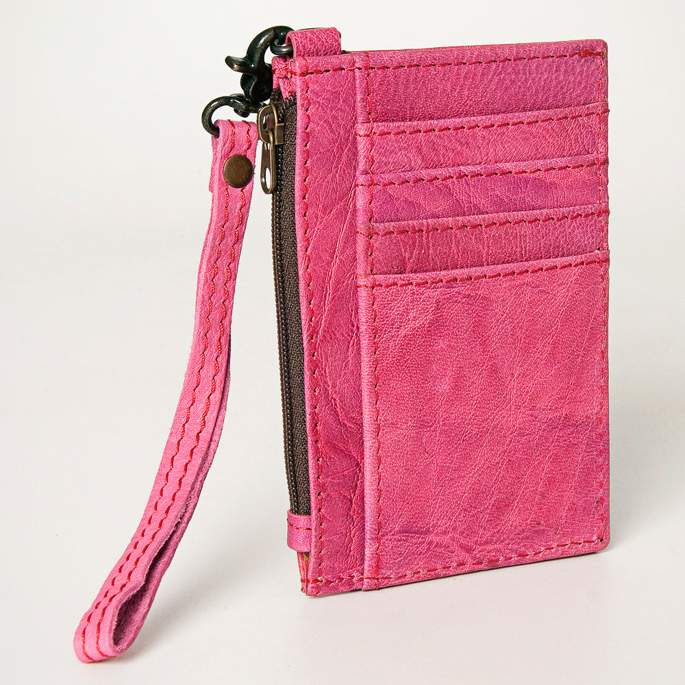 ADBG814E Pink Genuine Leather Slim Wristlet Wallet with Zipper Pocket